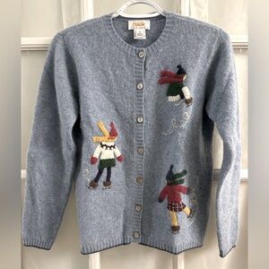 Talbots Petites Ice Skating Lambswool Sweater Cardigan